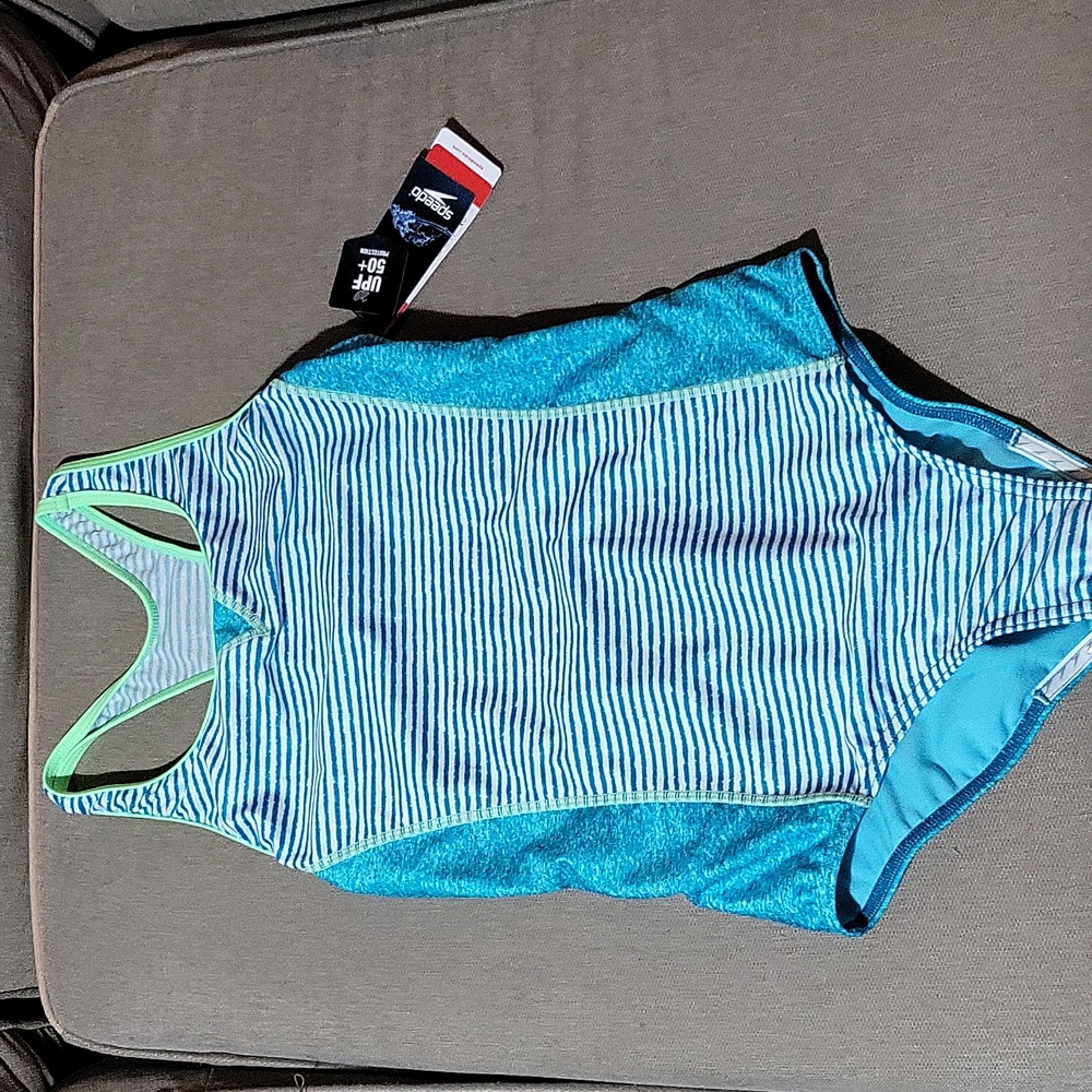 NWT Speedo blue green and white one piece size 16